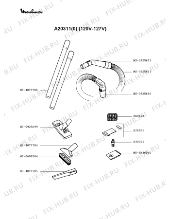 Взрыв-схема пылесоса Moulinex A20311(0) - Схема узла WP002307.2P2
