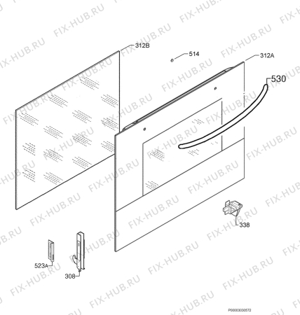 Взрыв-схема плиты (духовки) Zanussi ZOU234X - Схема узла Door