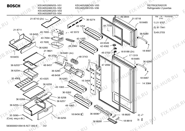 Схема №3 KSU445406Y BOSCH с изображением Контейнер для овощей для холодильной камеры Bosch 00366255