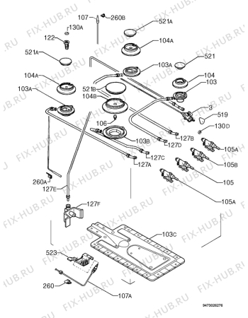 Взрыв-схема плиты (духовки) Rex Electrolux RB550GS - Схема узла Functional parts 267