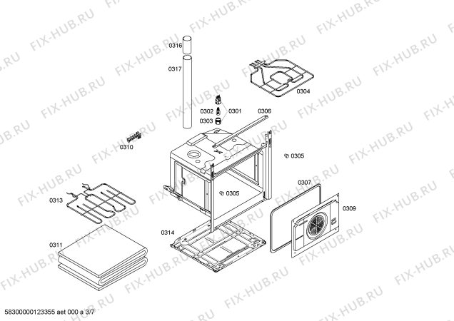 Взрыв-схема плиты (духовки) Siemens HL122200V - Схема узла 03