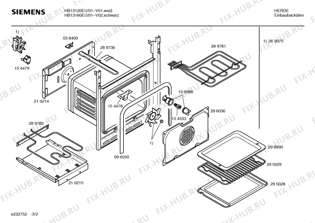 Схема №1 HB13361EU с изображением Внешняя дверь для духового шкафа Siemens 00213836