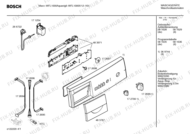 Схема №3 WFL1000II Maxx WFL 1000 с изображением Таблица программ для стиралки Bosch 00581636