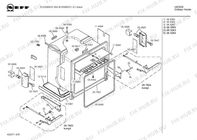 Схема №4 B1252B1 ELEGANCE 452 с изображением Панель для электропечи Bosch 00282042