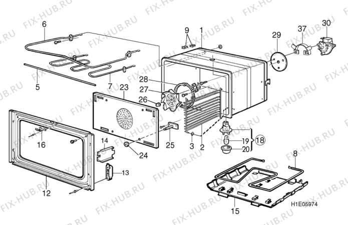 Взрыв-схема комплектующей Electrolux EK6165 - Схема узла H10 Main Oven Cavity (large)