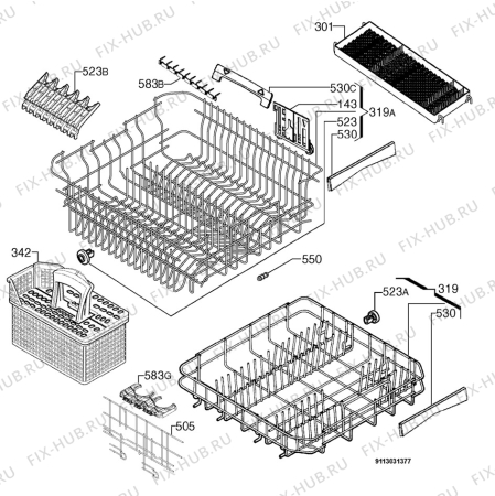 Взрыв-схема посудомоечной машины Aeg Electrolux F86080VI - Схема узла Basket 160