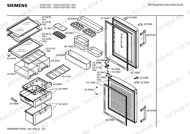 Схема №2 KG21V53TI с изображением Крышка для холодильника Siemens 00438078
