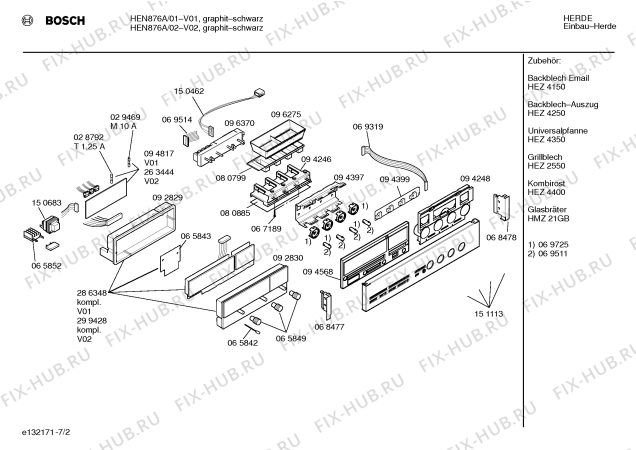 Схема №5 HEN872A с изображением Инструкция по эксплуатации для плиты (духовки) Bosch 00519877