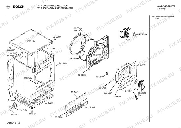 Схема №4 WTA2913DC WTA 2913 с изображением Панель для сушилки Bosch 00285379