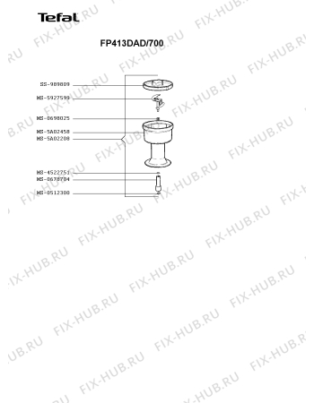 Взрыв-схема кухонного комбайна Tefal FP413DAD/700 - Схема узла XP003700.5P4