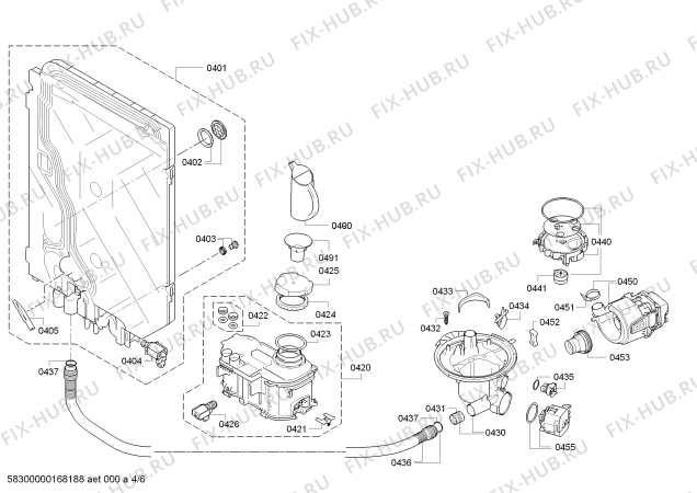 Взрыв-схема посудомоечной машины Bosch SMU58M35SK SuperSilence - Схема узла 04