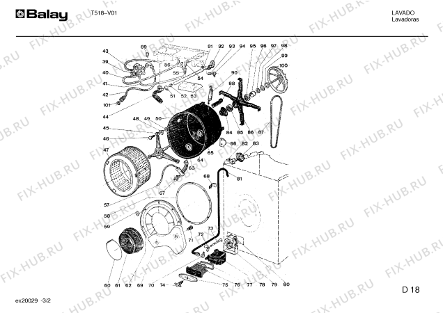 Взрыв-схема стиральной машины Balay T518 - Схема узла 02