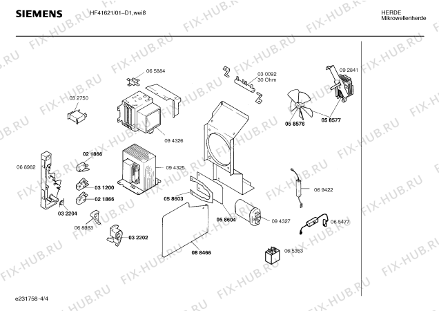 Взрыв-схема микроволновой печи Siemens HF41621 - Схема узла 04