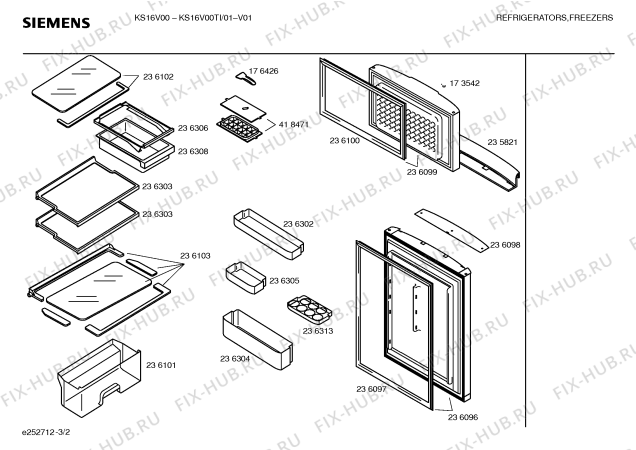 Схема №1 KS16V00TI с изображением Ручка двери для холодильной камеры Siemens 00236098