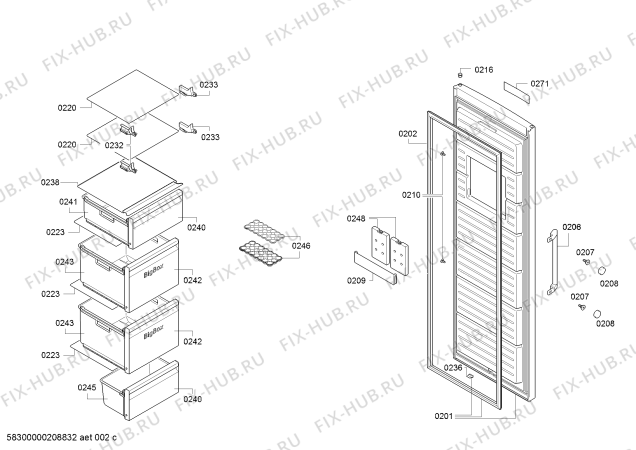 Схема №3 GS36NVX3PG Siemens с изображением Дверь морозильной камеры для холодильника Siemens 00717861