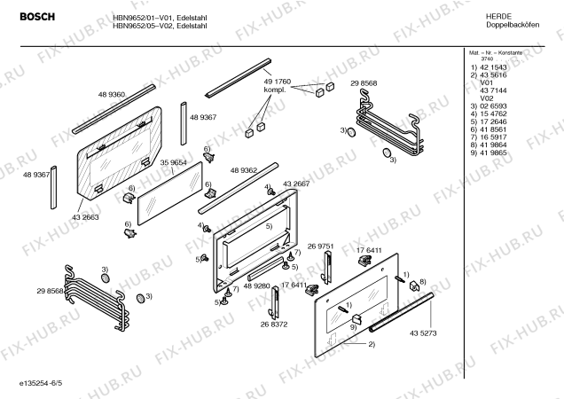 Взрыв-схема плиты (духовки) Bosch HBN9652 - Схема узла 05