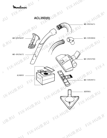 Взрыв-схема пылесоса Moulinex ACL35D(0) - Схема узла DP002215.3P2