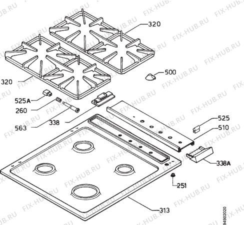 Взрыв-схема плиты (духовки) Rex PXL4C - Схема узла Functional parts 267