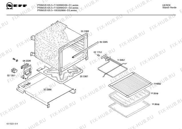 Взрыв-схема плиты (духовки) Neff F1509W0 PRIMUS 105.5 - Схема узла 04