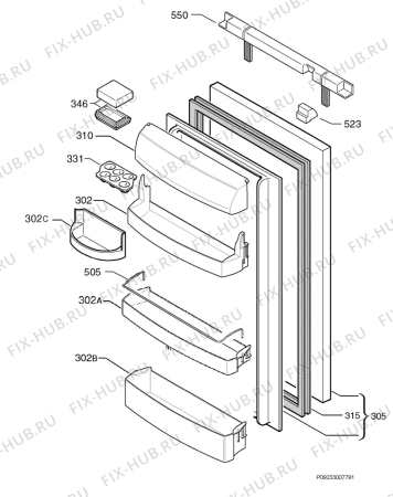 Взрыв-схема холодильника Juno Electrolux JKI9038 - Схема узла Door 003