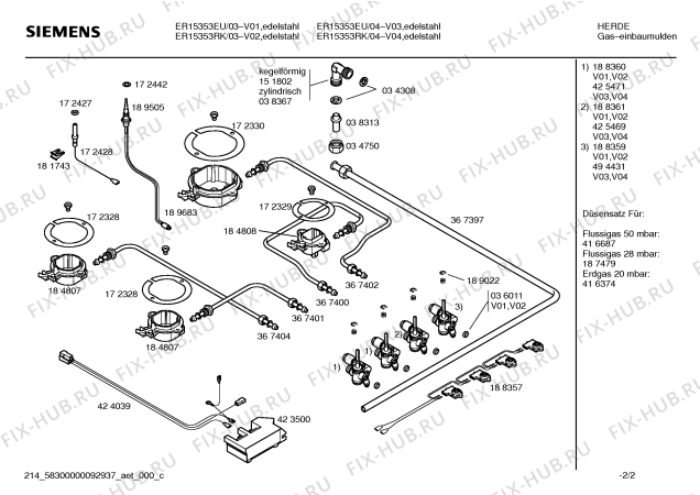 Схема №2 ER15353RK Siemens с изображением Инструкция по эксплуатации для плиты (духовки) Siemens 00585563