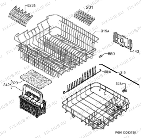 Взрыв-схема посудомоечной машины Ikea RENGORA 00222435 - Схема узла Basket 160