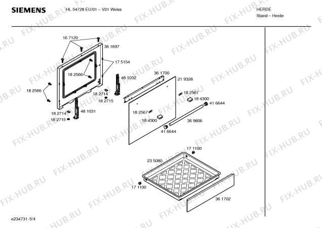 Взрыв-схема плиты (духовки) Siemens HL54728EU - Схема узла 04