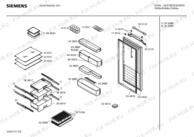 Схема №3 KI24FS40 с изображением Поднос для холодильной камеры Siemens 00433893