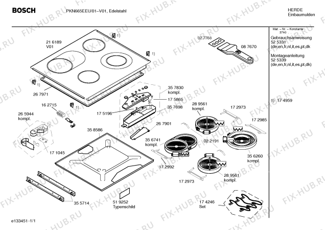 Схема №1 PKN665EEU с изображением Стеклокерамика для плиты (духовки) Bosch 00216189