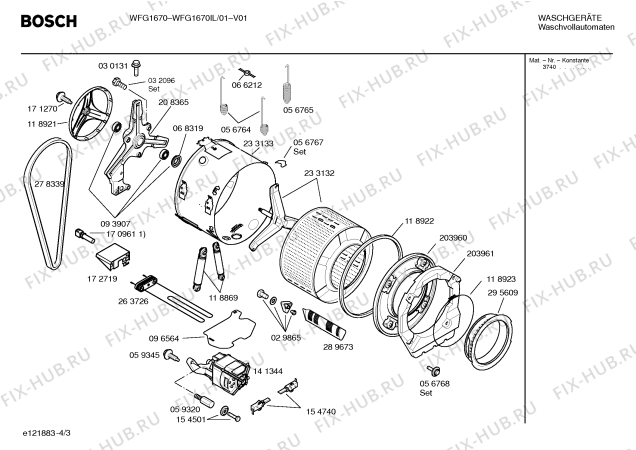 Взрыв-схема стиральной машины Bosch WFG1670IL WFG1670 - Схема узла 03
