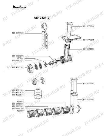 Взрыв-схема мясорубки Moulinex AE1242F(2) - Схема узла 3P000983.1P2