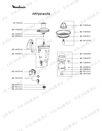 Взрыв-схема кухонного комбайна Moulinex FP723141/70 - Схема узла 8P003309.2P2