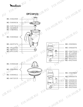 Взрыв-схема кухонного комбайна Moulinex DFC341(3) - Схема узла WP002958.8P2