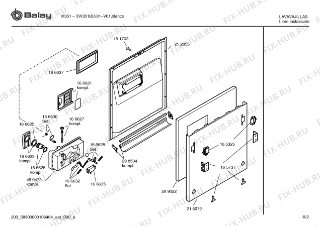 Взрыв-схема посудомоечной машины Balay 3VI351BD VI351 - Схема узла 02