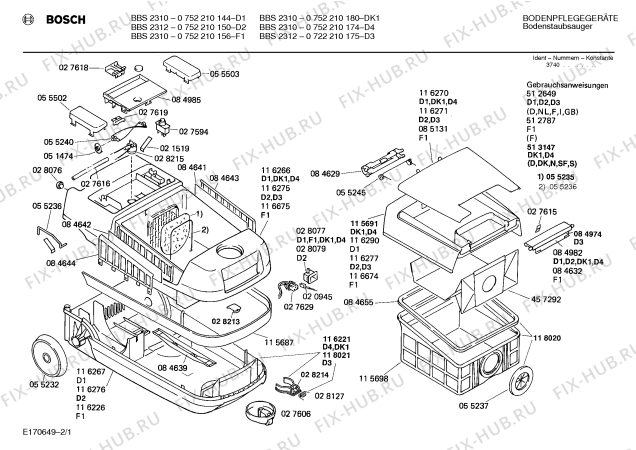 Схема №1 0752210156 BBS2310 с изображением Крышка для пылесоса Bosch 00116674