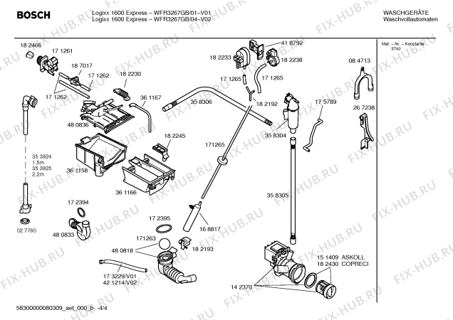 Взрыв-схема стиральной машины Bosch WFR3267GB Logixx 1600 Express - Схема узла 04