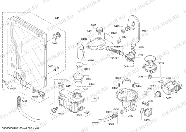 Взрыв-схема посудомоечной машины Bosch SMU53M82SK SuperSilence - Схема узла 04