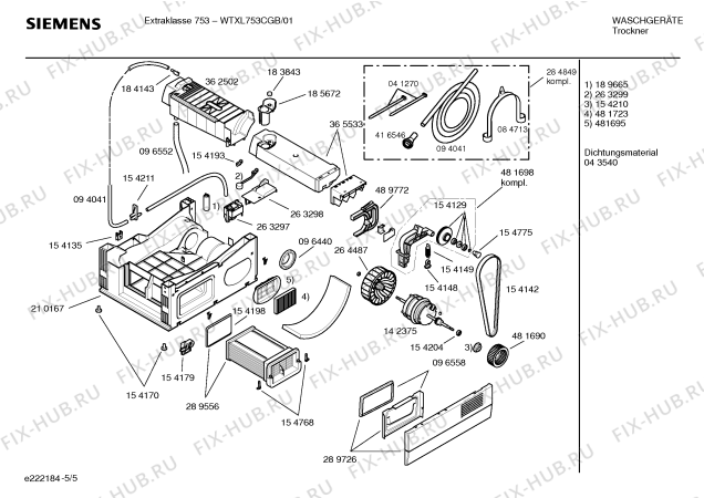 Взрыв-схема сушильной машины Siemens WTXL753CGB EXTRAKLASSE 753 - Схема узла 05
