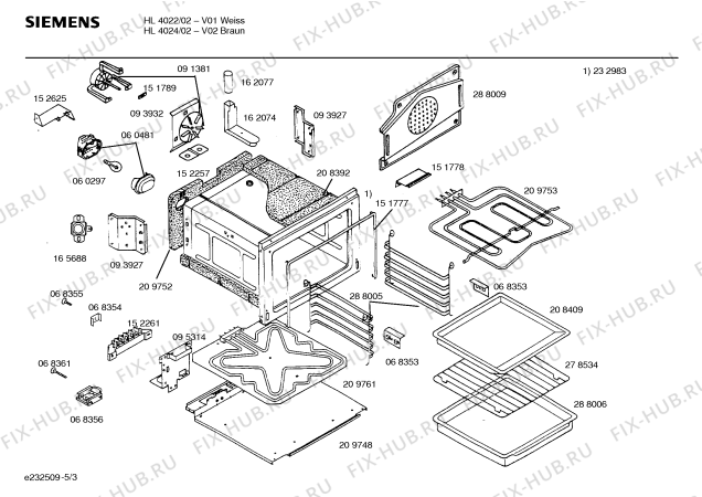 Взрыв-схема плиты (духовки) Siemens HL4022 - Схема узла 03