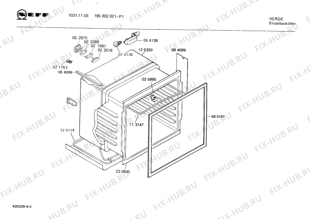 Взрыв-схема плиты (духовки) Neff 195302021 1031.11SB - Схема узла 04