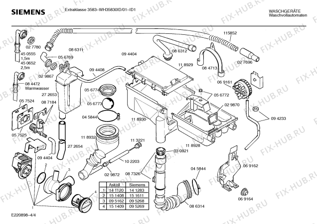 Взрыв-схема стиральной машины Siemens WH35830ID Extraklasse 3583 - Схема узла 04