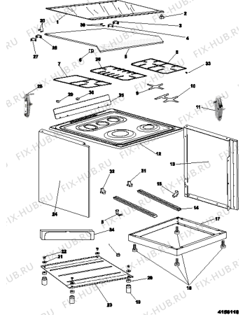 Взрыв-схема плиты (духовки) Indesit K642GSWI (F023789) - Схема узла