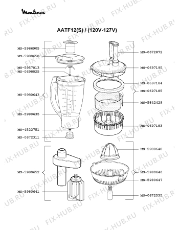Взрыв-схема кухонного комбайна Moulinex AATF12(S) - Схема узла 3P000421.5P2