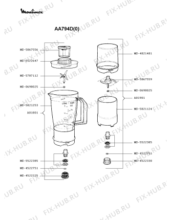 Взрыв-схема кухонного комбайна Moulinex AA794D(0) - Схема узла 7P000335.5P2