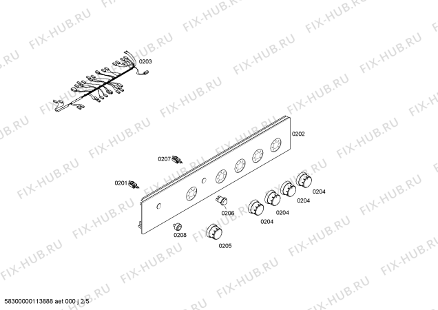 Взрыв-схема плиты (духовки) Bosch HSG222020E - Схема узла 02