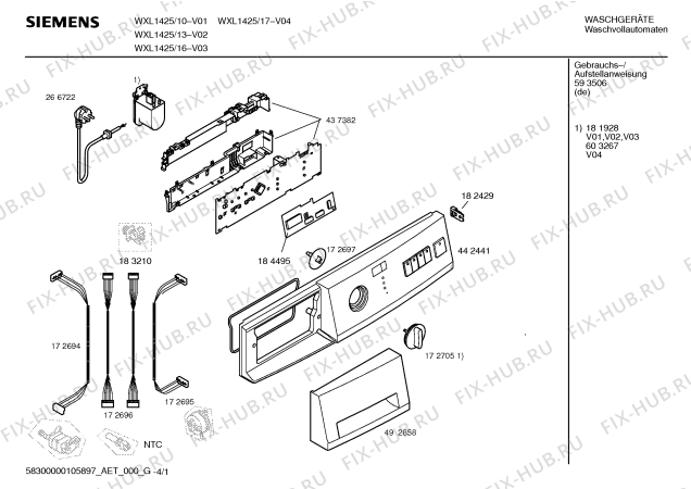 Схема №3 WXL1425 one for all с изображением Панель управления для стиральной машины Siemens 00442441