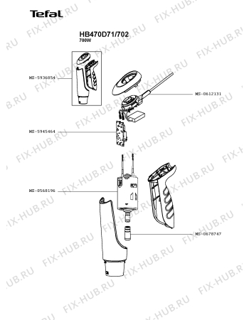Схема №2 HB470D71/702 с изображением Корпусная деталь для электромиксера Tefal MS-5936854