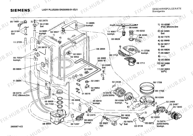 Взрыв-схема посудомоечной машины Siemens SN25000 - Схема узла 02