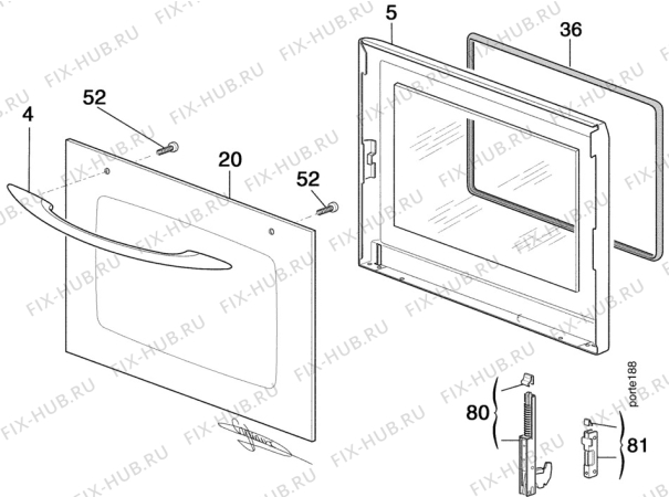 Взрыв-схема плиты (духовки) Faure CVC645W - Схема узла Door 003