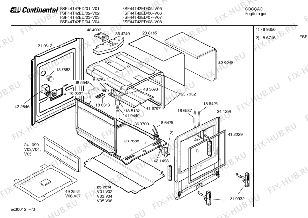 Взрыв-схема плиты (духовки) Continental FSF44T42ED - Схема узла 03